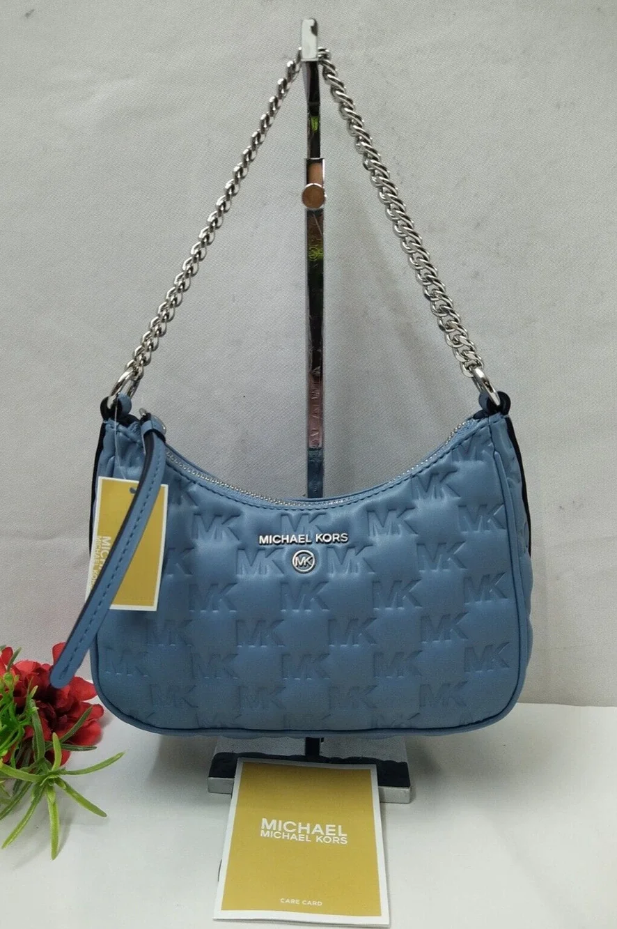 Michael Kors Jet Set Charm Blue Leather Zipper Closure Hobo Shoulder Bag - NWT